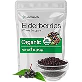Horbäach Elderberries Dried Organic | 1 lb Bulk Bag | Whole European | Non-GMO, Gluten Free | Sambucus Nigra