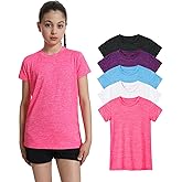 Orrstarry 5 Pack Girls Athletic Shirts Short Sleeve Dry Fit Sports T-Shirts Crew Neck Activewear Tees Tops for Kids Teens
