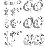 BESTEEL 7Pairs Hypoallergenic Gold Earrings for Women Trendy Small Stud Huggie Hoop Earing Stacks Set Cute Cartilage Helix Jewelry for Sensitive Ears Silver Dainty Gift