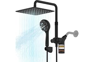 Ryamen Upgraded Dual Shower Heads Combo, 10 inch Filtered Shower Head with Handheld, 3-Way Rain Shower Head with Filters, 7 Settings Handheld Spray, High Pressure, Height Adjustable (Black)