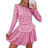 Fisoew Womens 2 Piece Outfits Floral Skort Sets Zip Up Crop Tops Mini Skirts Y2K Ruffle Vacation Clothes