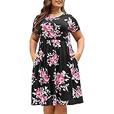 Nemidor Women's Round Neck Long Sleeve Casual Plus Size Fit and Flare Midi Dress with Pocket NEM169