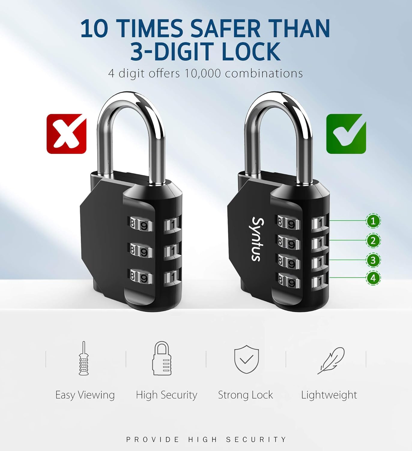 Syntus 2 Pack Combination Lock 4 Digit Padlock for School Gym Sports Locker, Case, Fence, Toolbox, Hasp Storage (Black) - - 