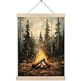 FITIE Home, Rustic Forest Campfire Camping Wall Art, Vintage Dark Mountain Nature Landscape Night Scene Canvas Wall Art Poster for Camper RV Trailer Cabin Decor, Summer Camping Decor for Campsite, 12x16 Inch