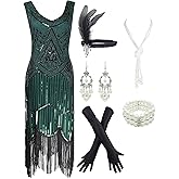 1920s Gatsby Sequin Fringed Paisley Flapper Dress with 20s Accessories Set