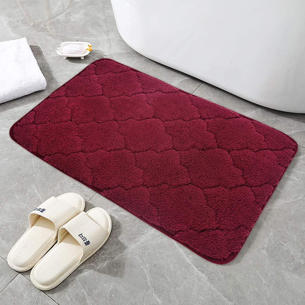 COSY HOMEER 24x16 Inch Bathroom Rugs, 100% Mirco Polyester Accent Rugs, Easy-Clean, Super Thick and Soft, Perfect Absorbant, Non Slip, Machine Washable Bath Mat Burgundy: Kitchen & Dining