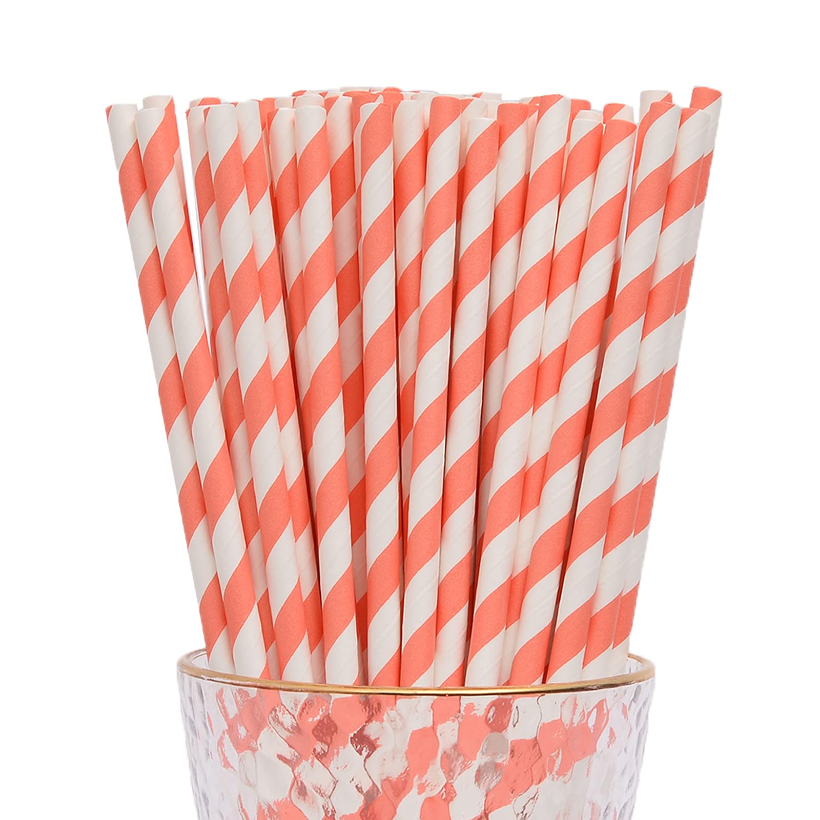 YAOSHENG Pack of 100 Red Paper Straws, Biodegradable, Colourful Drinking Straws, Suitable for Parties, Weddings and Occasions (Pink)