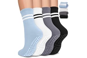 Pilates Socks with Grips for Women, Non-Slip Yoga Athletic Socks for Barre Barefoot Workout Hospital