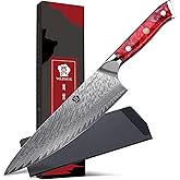WILDMOK Chef Knife,8 inch Damascus Japanese Chef Knife, professional sharp Damascus kitchen knife,Red Resin Handle Kitchen Cooking chef's knives