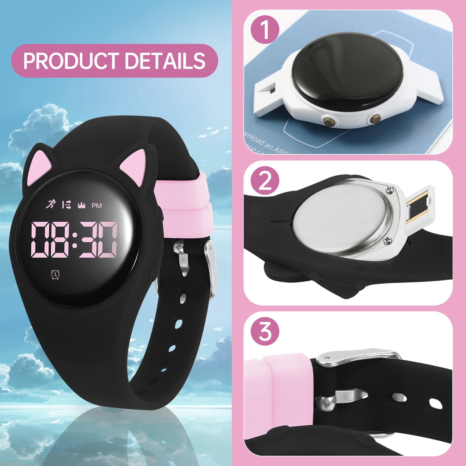 Bigmeda Kids Watch, Digital Watch, Sport Watch with Alarm Clock, Stopwatch, Waterproof Fitness Tracker with No App for Ages 5-12 Children (MEHeipin-Black Pink)