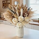 suuyuu 100 Pcs Pampas Grass with Vase, Boho Dried Flowers Table Centerpiece