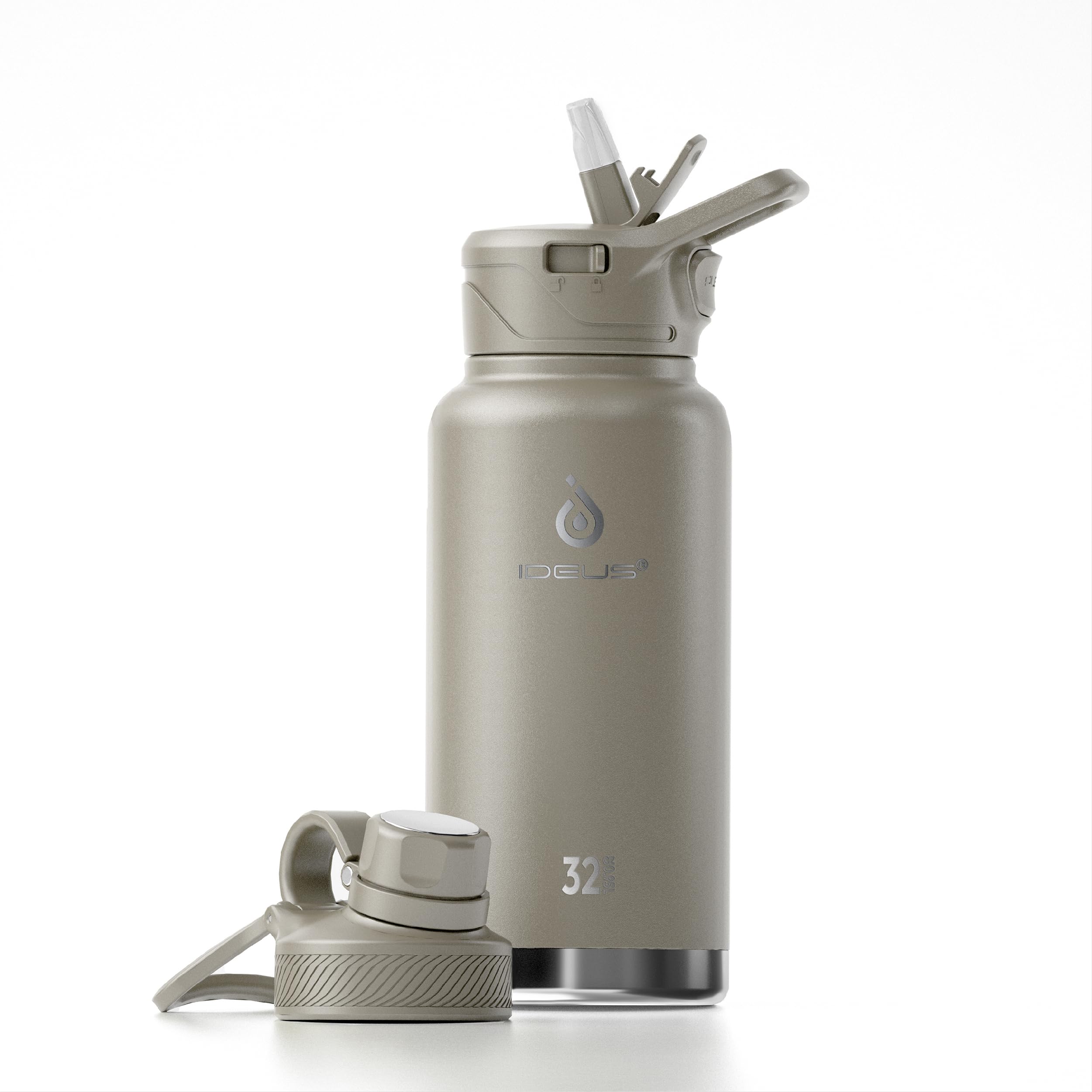IDEUS Vacuum Insulated Water Bottle 950ml/32oz, Leak-Proof Stainless Steel Water Bottle, Double Wall Flask, Metal Sports Canteen with 2 Lids