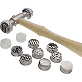 The Beadsmith Interchangeable Texture Hammer - Metal Elements - 10.5 Inches with Wooden Handle, 65mm Steel Head with Twelve 19mm Faces - Texturing Tool Used to Add Patterns &amp; Dimension to Metalwork