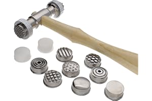 The Beadsmith Interchangeable Texture Hammer - Metal Elements - 10.5 Inches with Wooden Handle, 65mm Steel Head with Twelve 19mm Faces - Texturing Tool Used to Add Patterns & Dimension to Metalwork