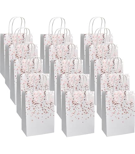 Lot De 24 Sacs Cadeaux Papier Rose Vif - Poignées - Enterrement Vie Jeune Fille, Anniversaire, Mariage