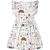 Mukum Toddler Little Girls Back to School Dress Flutter Sleeve Swing First Day of School Dress Summer Outfit 3-8 Years