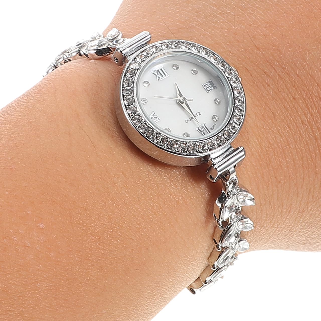 minkissy Rhinestone Women Watch Elegant Silver Bracelet with Quartz Mechanism Mermaid Themed Design Durable for Casual and Formal Occasions