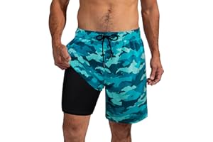 XiaoMoSha Mens Swim Trunks with Compression Liner 7" Quick Dry Board Shorts Bathing Suit with Pockets Swimwear Swimsuit S-2XL