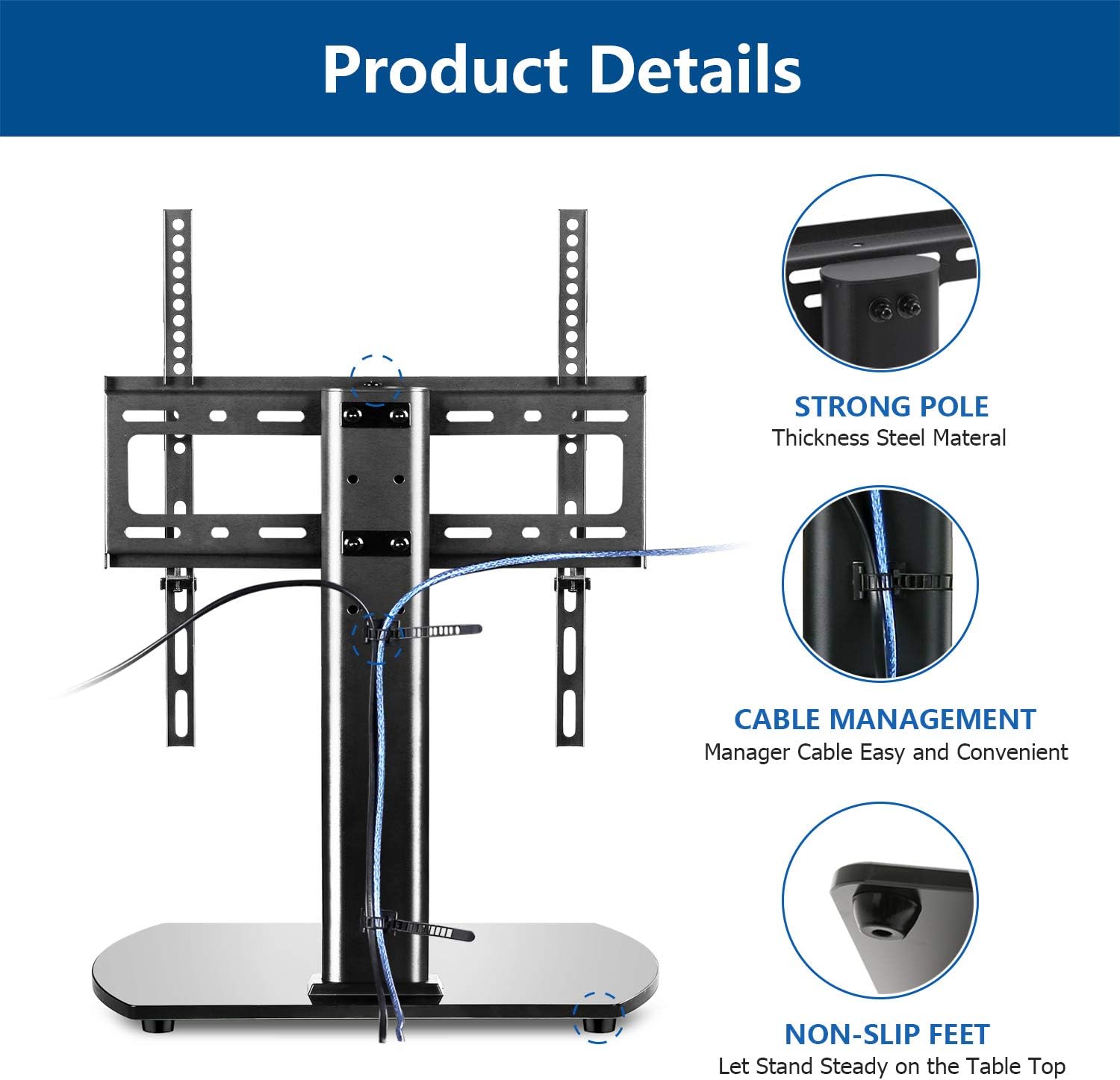 Universal TV Stand Base Table Top TV Stand Swivel Mount for Most 27-55 inch LCD LED TVs, Height Adjustable TV Mount Stand with Black Tempered Glass Base and Cable Management, VESA 400x400mm: Furniture & Decor