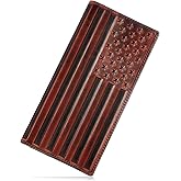 Pefiam Long Wallet for Men Leather, Mens Checkbook Wallet Rodeo, Large Western Cowboy Wallet Bifold, RFID Blocking, Gift for Men (American Flag, Brown)