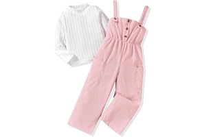 HINTINA Toddler Girl Cloth Long Sleeve Tee Corduroy Button Down Pinafore Overall Jumpsuit 2 Pieces Outfits