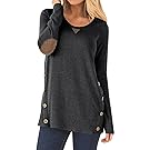 DEARCASE Women's Casual Long Sleeve Faux Suede Loose Tunic Button Blouses Shirt Tops Dark Grey Medium