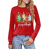 For G and PL Women's Christmas Crewneck Long Sleeves Shirts Graphic Printed Funny Tops S - XXL