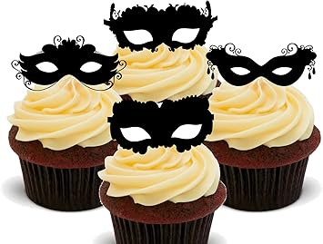Masquerade Ball Mask Silhouettes Edible Cupcake Toppers Stand