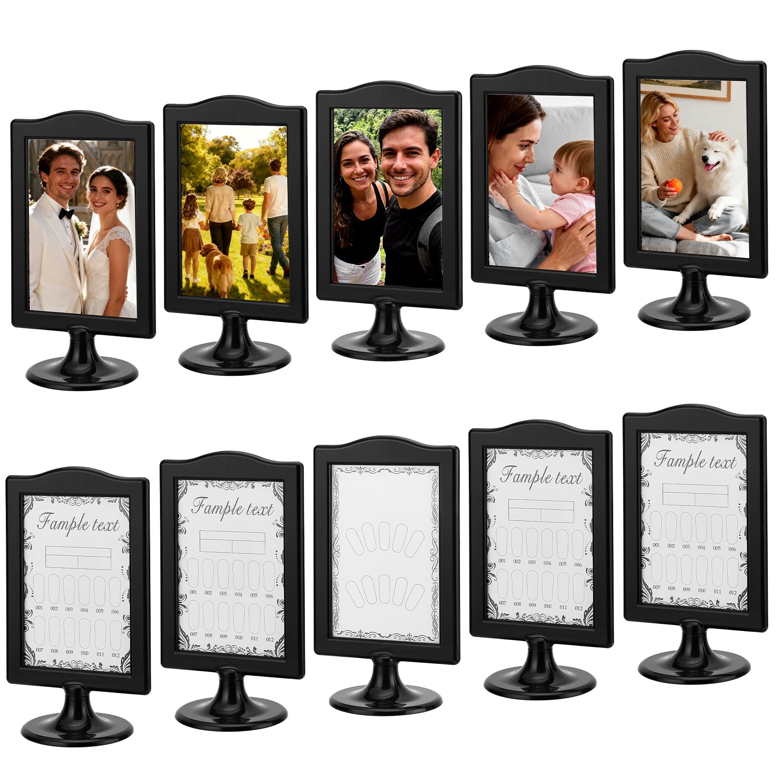 Photo 1 of ***BRAND NEW SEALED BUT BROKEN*** UTHOLLOW 12 Pcs Double Sided Picture Frame, 4x6 Inch 2 Sided Pedestal Photo Frame with Inserts and Base Plastic Pedestal Picture Frames for Tables Wedding Number Menu(Black)