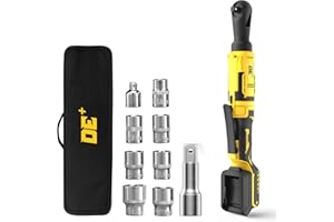 DYWELLXY 74Ft-lb 3/8" Cordless Ratchet Wrench Kit, for Dewalt 20V Battery Electric Power Ratchet Wrench, 400 RPM, Variable Speed Trigger, LED Light, 1/4" Adapter, 8 Sockets, No Battery Included