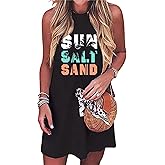 Sun Salt Sand Coconut Tree Mini Dress Women Summer Sleeveless Vacation Tank Dress Beach Praty Shirts Dress
