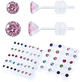 KASFREE 30 Pairs CZ Plastic Post Earrings for Girls - Hypoallergenic Stud Earrings for Sensitive Ears
