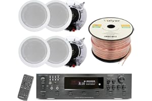 Home Theater System Kit - 6000 Watts Bluetooth Amplifier with 5.25" 6 Qty of 175 W Each in-Wall in-Ceiling Speakers & 16 Gauge 250 ft. Spool of Speaker Zip Wire, Perfect for Home/Office/Bar by Vaiyer
