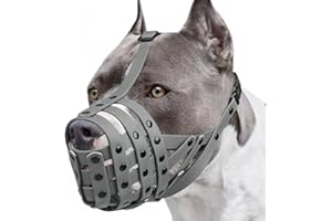 Mayerzon Pitbull Muzzle, Lightweight Basket Muzzle for Large Medium Dogs Rottweiler Amstaff to Prevent Biting Eating, Safe for Grooming Vet Visits Training, Allows to Pant Drink, Adjustable & Sturdy