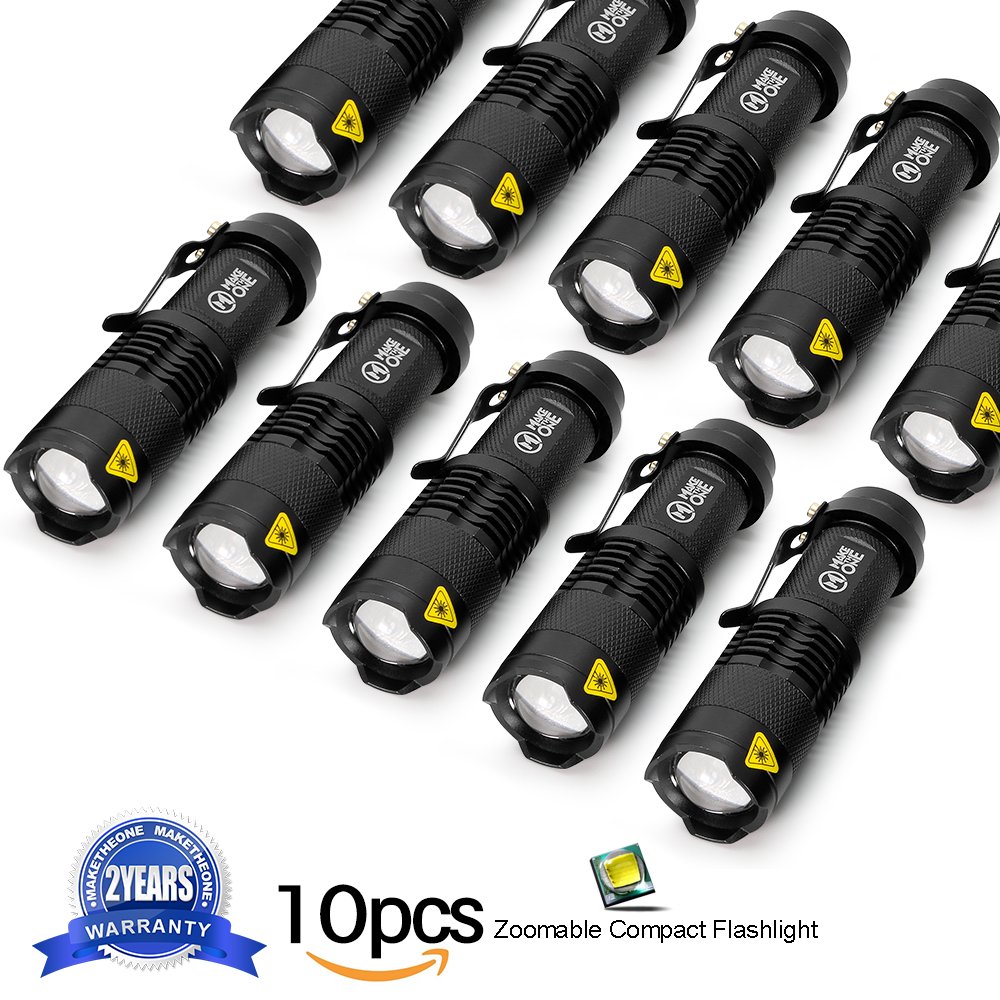 10 Pack Small EDC LED Flashlight 7W 350 Lumen Tactical Zoomable Pocket Torch