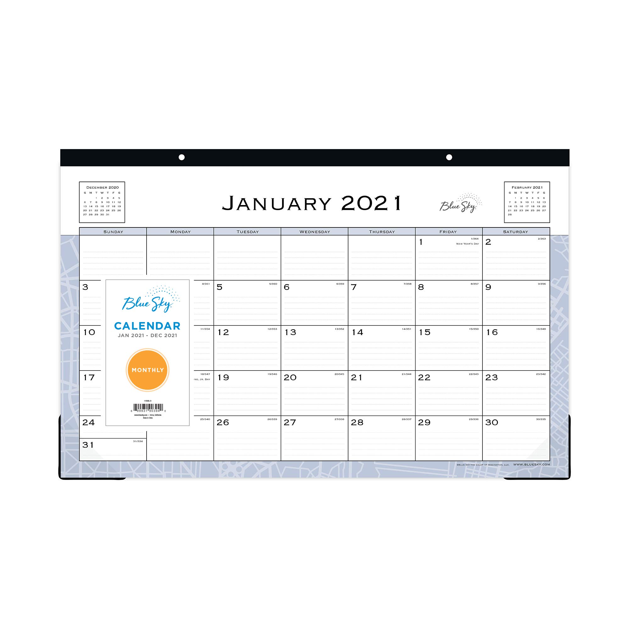 Blue Sky 2021 Monthly Desk Pad Calendar, Two-Hole Punched, Ruled Blocks, 17" x 11", Passages (110398-21)