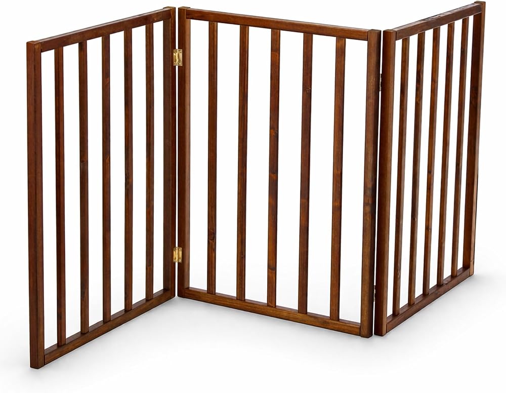 Oypla Dark Brown Dog Safety Folding Wooden Pet Gate Portable Indoor Barrier