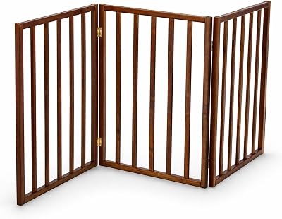 Oypla Dark Brown Dog Safety Folding Wooden Pet Gate Portable Indoor Barrier