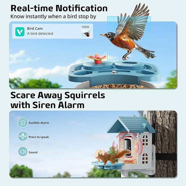 SMART BIRD FEEDER WITH CAMERA, 2K HD SOLAR POWERED BIRDHOUSE WITH CAM FOR OUTDOORS, AI IDENTIFY BIRDS SPECIES, AUTO CAPTURE & REAL-TIME NOTIFICATIONS (BLUE)