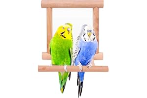 Bllesqelax Bllesqelax Bird Parakeet Mirror for Cage,Parrot Perch Stand,Wooden Hummingbird Swing Toy,Parakeet Accessories for Cockatiels Conure Finch Lovebird Canary African Grey Macaw