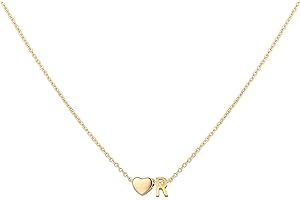 Glimmerst Initial Heart Necklace,18K Gold Plated Stainless Steel Tiny Heart Letter Necklace Personalized Monogram Name Necklace for Women