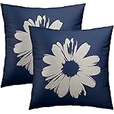 Navy Blue White Daisy Pillow Covers 18X18 Inch Spring Summer Flower Decorative Throw Pillows Set of 2 Outdoor Modern Art Pillowcase Cushion Case for Home Sofa Bedroom Porch