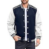 COOFANDY Mens Varsity Jacket Casual Leather Sleeve Baseball Letterman Bomber Jacket Coat