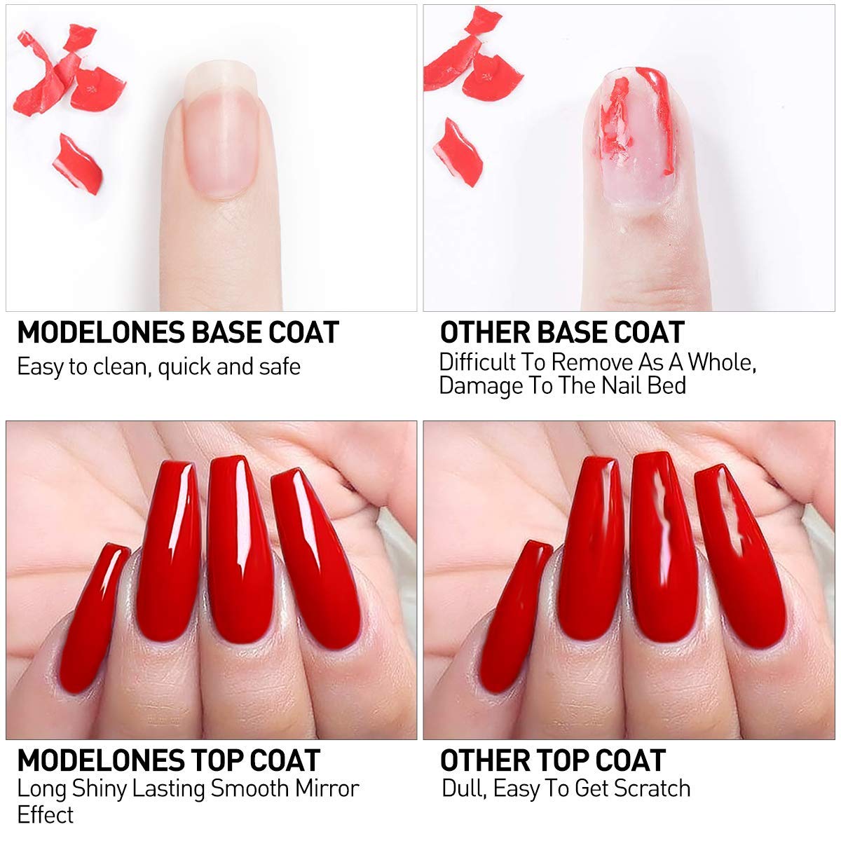 Modelones Gel Top and Base Coat, Gel Nail Polish No Wipe Top Coat Base