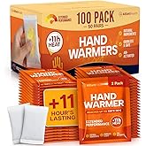 Hand Warmers Disposable Pack 50 Pairs (100 Warmers) 11+ Hour Air-Activated Hot Hands Hand Warmers Bulk - TSA Approved Pocket & Glove Warmers for Skiing