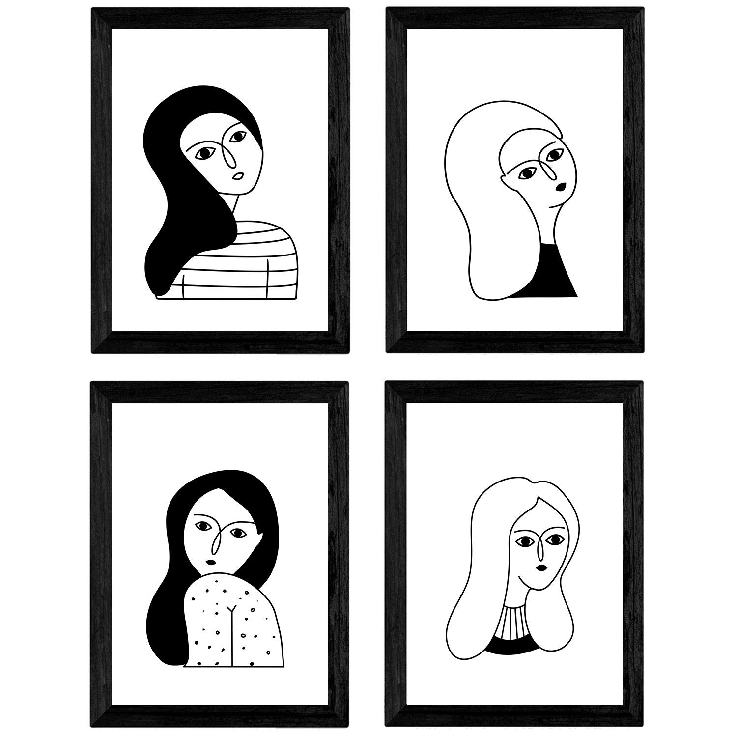 Nacnic Set of 4 sheets Four women. Posters with drawings of women. A4 unframed — image 1