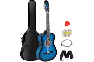 Smartxchoices 38" Kids Acoustic Guitar Bundle Kit for Starter Beginner Music Lovers, 6-String Folk Guitar with Gig Bag, Extra Set Steel Strings, Strap, Pitch Pipe and Pick (Blue)