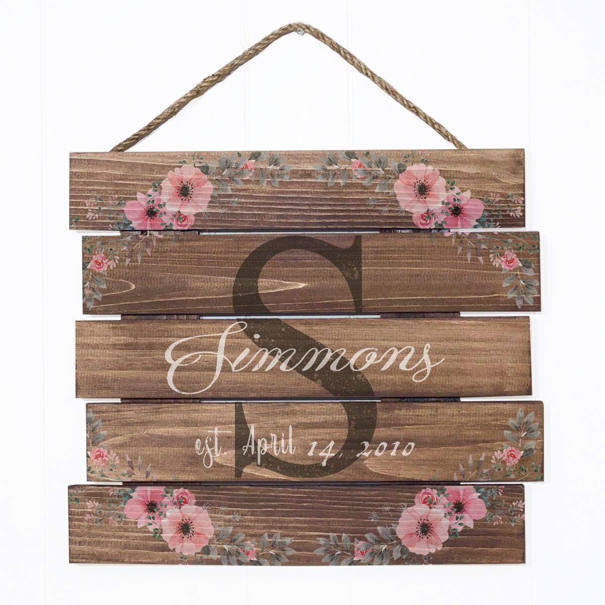 Artblox Personalized Last Name Signs for Home | Monogram Wall Decor | Wooden Name Sign | Farmhouse Wall Art | Real Wood Farmhouse Signs (18x15) Brown