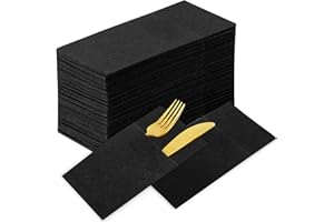 KAMMAK Black Napkins Disposable with Pocket Wedding Decorative Dinner Paper Napkins 100 Pack Linen Feel Prefolded Guest Hand Towels for Party Decoration, Cocktail Reception, Hotel (16.5 x 16.5 inch)