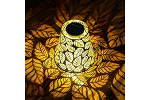 Stargarden Hanging Solar Lantern, Metal Waterproof Outdoor Solar Lights, Hollow Out Leaves Design Solar Lanterns for Patio, Lawn, Yard